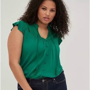 Torrid Teal Blouse with Lace Detail